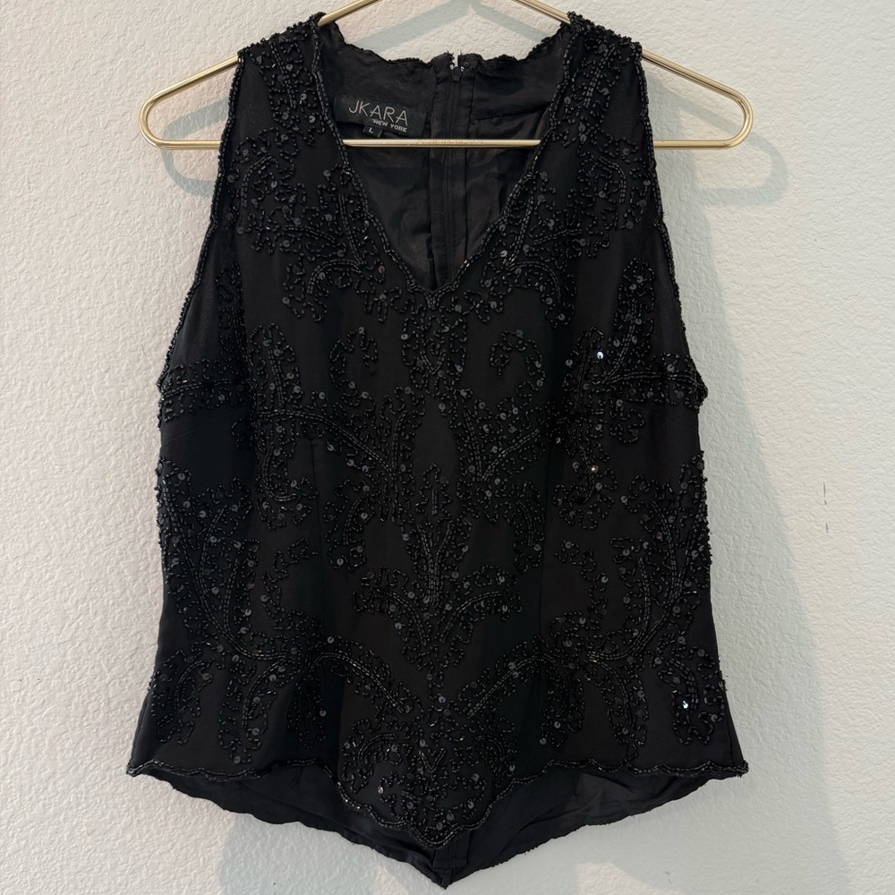 J Kara Black Beaded Blouse